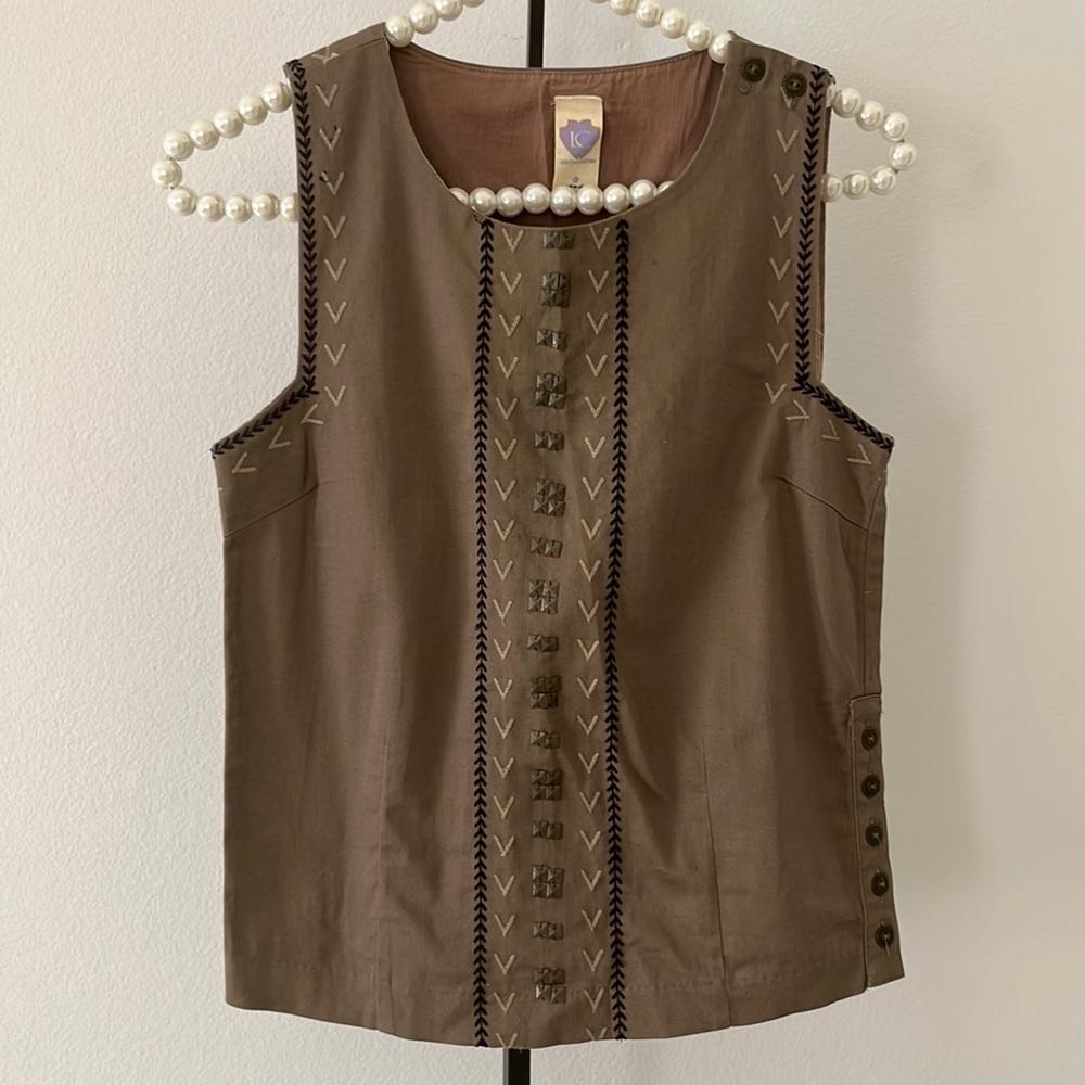 Lucca Couture sleeveless cotton top in a BOHO motiff.  Size S